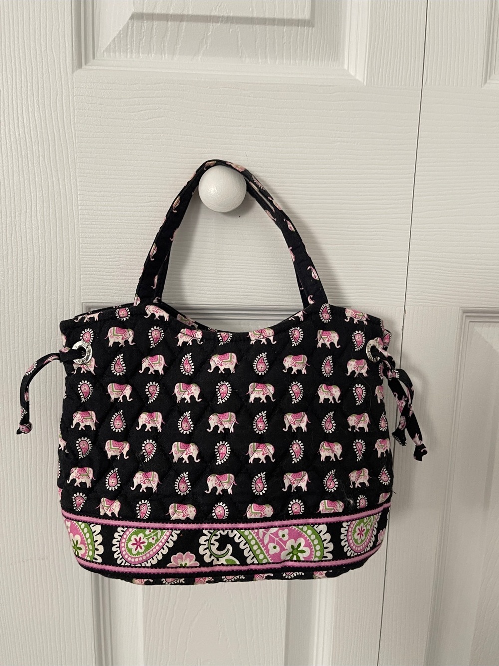 Black & Pink Paisley Elephant Quilted Tote Bag
